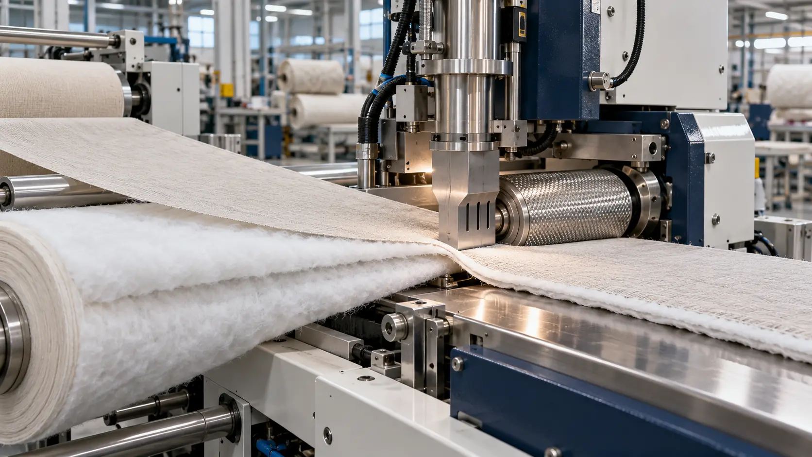 Illustrative ultrasonic machine bonding fabric and cotton layers